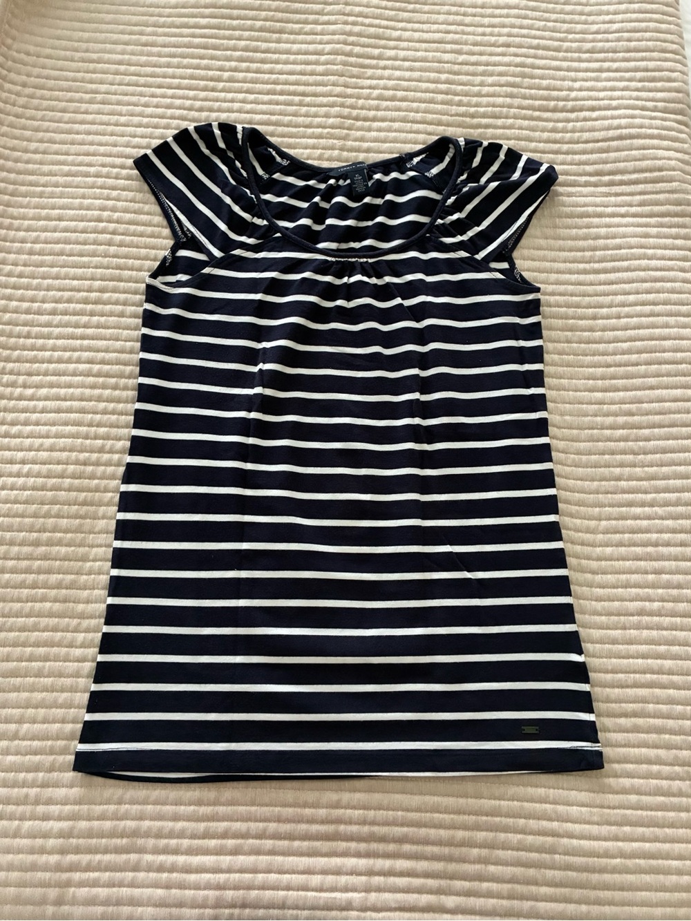 Like new TOMMY Navy & White Striped Cap Sleeve Top XS
